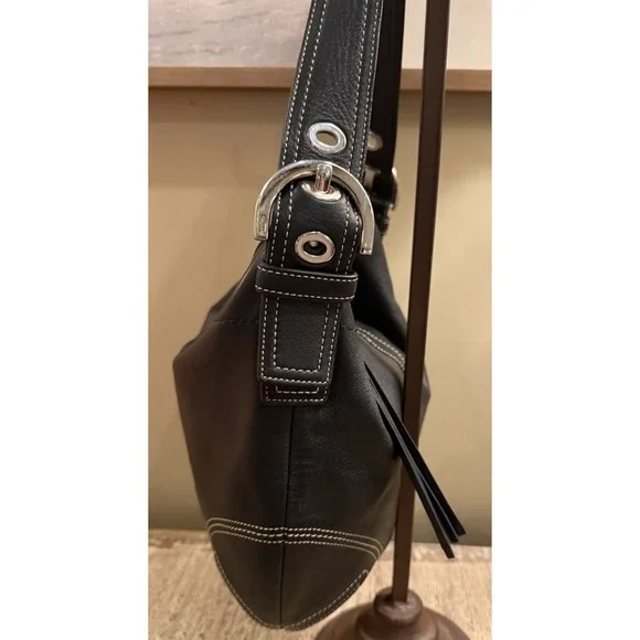 Y2K‎ Coach Soho Black Leather Medium Hobo Tassel Shoulder Bag 8A03 - Picture 11 of 16